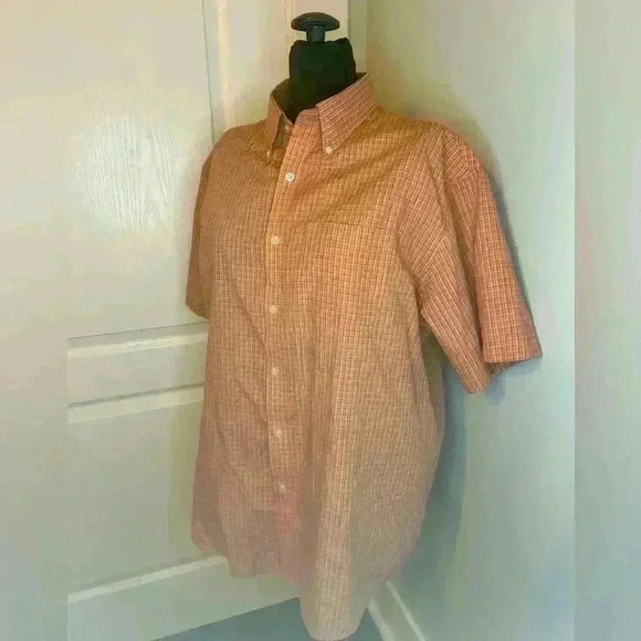 Van Heuson Men’s L No Iron Short Sleeve Orange Plaid Button Down - Picture 2 of 9